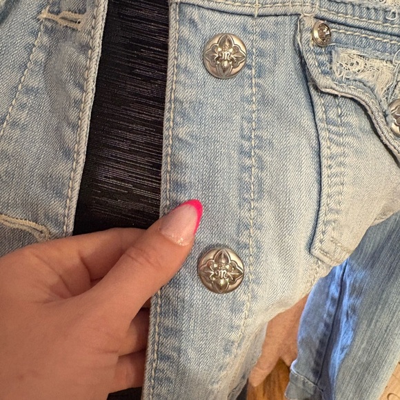 Miss Me Light Blue Denim Jacket with Lace and Studs - Picture 4 of 7